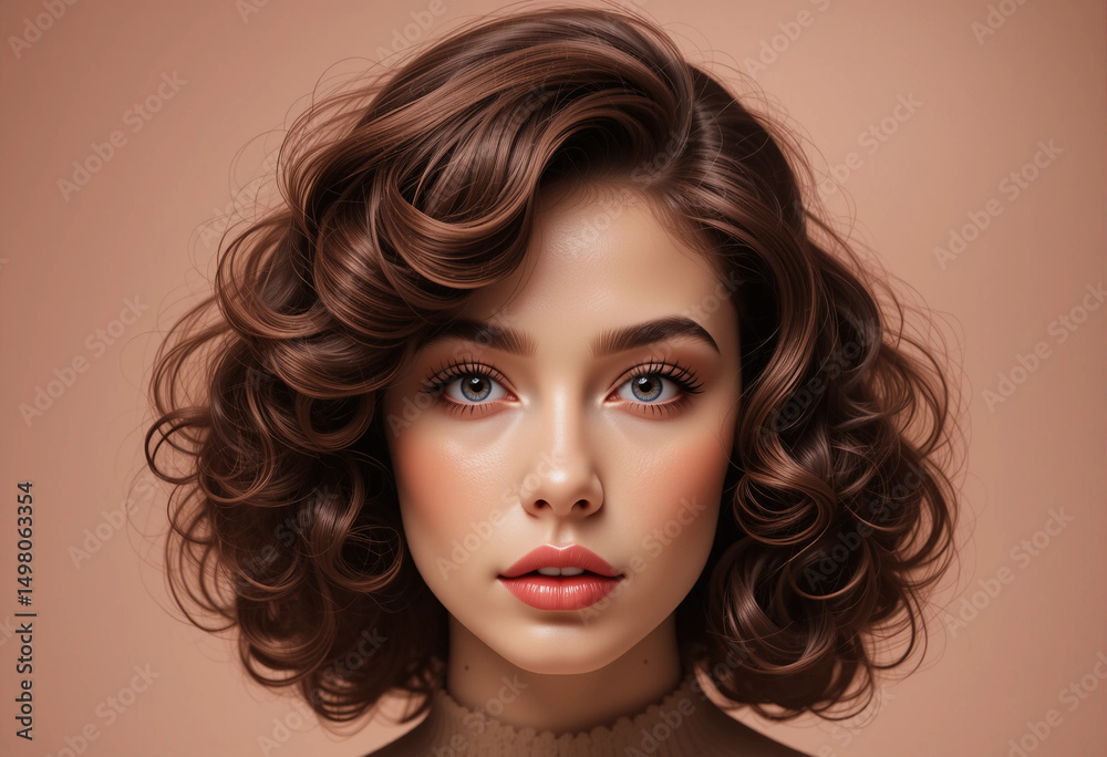 Fototapeta premium A woman with brown hair and a short haircut