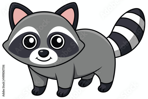 Cartoon Raccoon Illustration Cute Animal Character with Striped Tail and Playful Expression