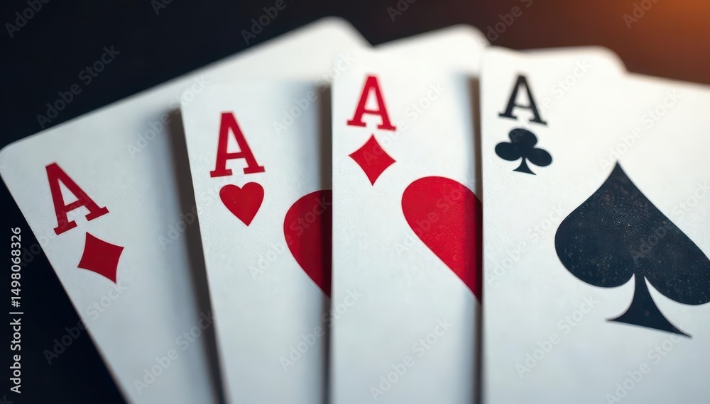 Obraz premium Four aces, one of each suit, neatly displayed, texture, poker, game