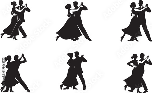 Ballroom Dance Couple Silhouette Vector Set