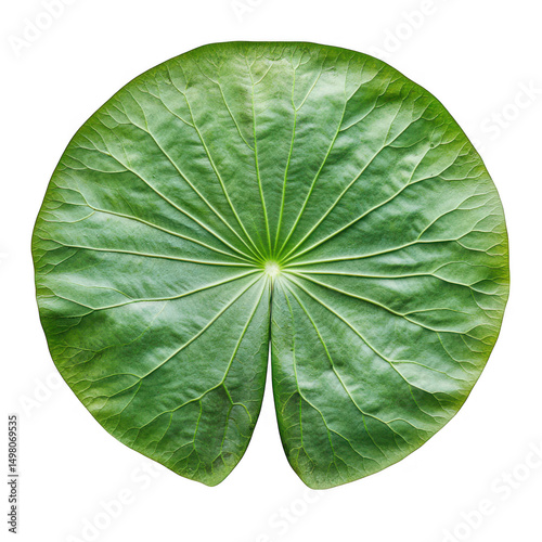 Close up of a green lotus leaf top view isolated on transparent background