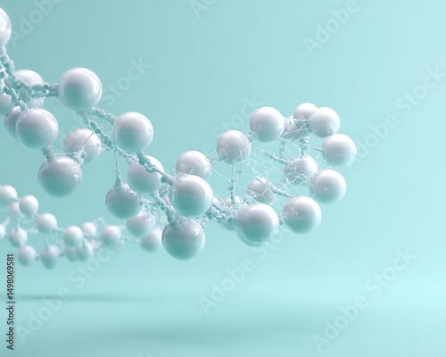 Minimal DNA strand network arranged near upper right on pastel mint solid background with clean copy area,