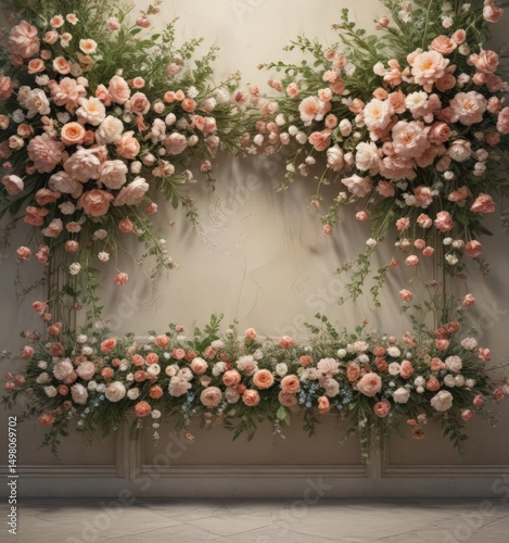 Antique-style faux flower wall, delicate blooms ,  pretty,  interior design,  pastel tones