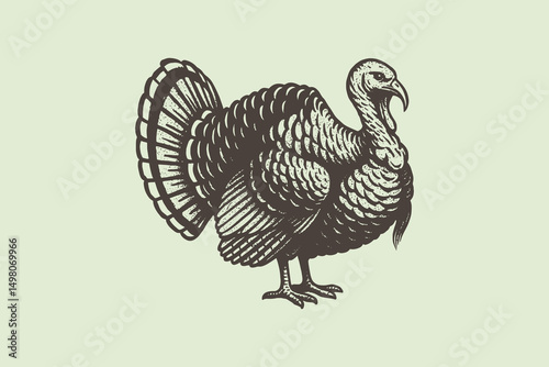turkey bird engraving style vector illustration