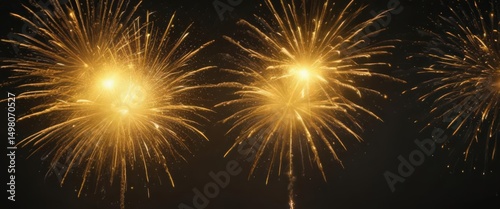 Intense yellow firework bursts illuminate the dark, creating a radiant glow,  dark,  yellow,  sky