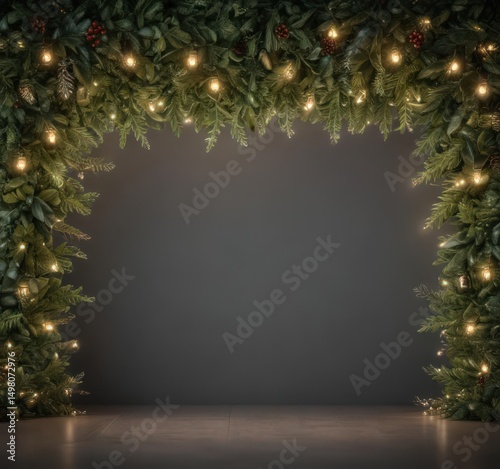 Endless loop of lush evergreen branches, twinkling lights & festive garland ,  graphic,  design