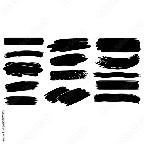 Black brush strokes vector illustration, abstract grunge texture on white background. Artistic design element, paint smear, ink splatter, creative graphic element