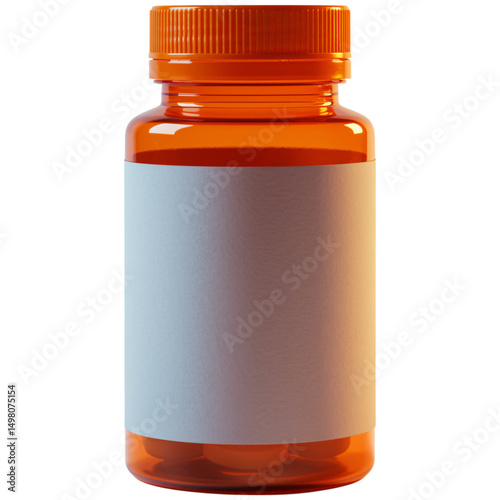 Isolated Medicine Bottle on Transparent Background Filled with Pills Presenting a Blank Label for Health Product
