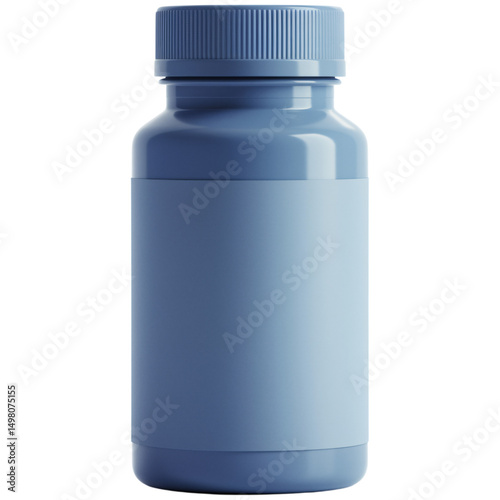 Light Blue Pill Bottle with Blank Label Mockup for Pharmaceutical or Medical Supplements Isolated on Transparent Background