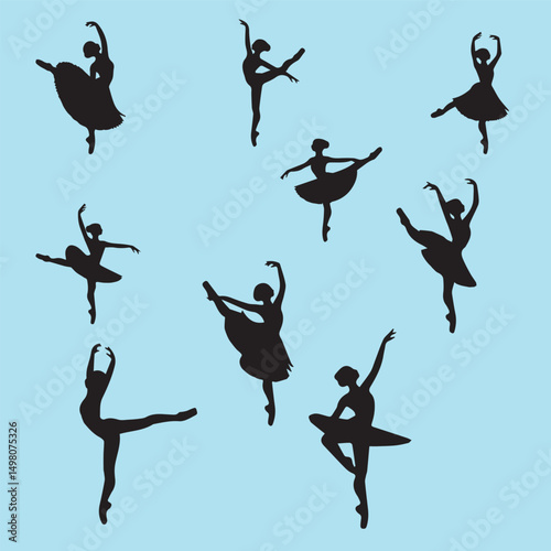 Female Dancer Silhouette Vector Set