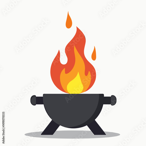 Cartoon Illustration of a Charcoal Grill with Flames, Perfect for Summer Barbecues and Outdoor Cooking Designs