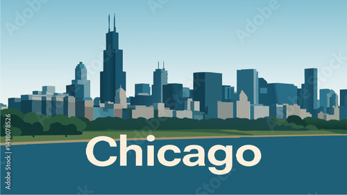 Chicago Skyline with Lake Michigan and Green Parks