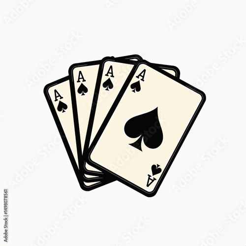 Four Aces Playing Cards Illustration on White Background, Gambling Concept, Winning Hand, Luck and Chance