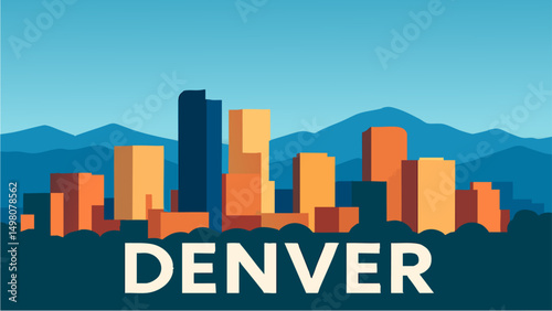 Denver Skyline with Rocky Mountains Backdrop