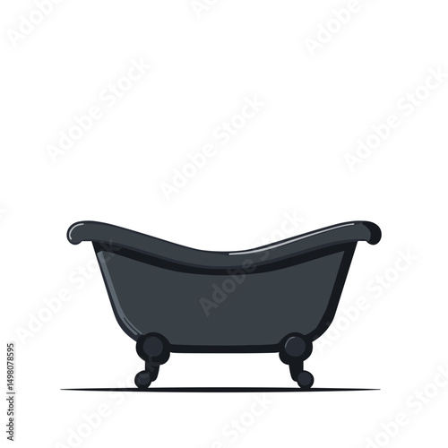 Cartoon Illustration of a Black Bathtub with Claw Feet on a White Background for Bathroom Design