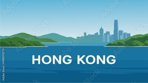 Hong Kong’s Victoria Harbour with Lush Green Island