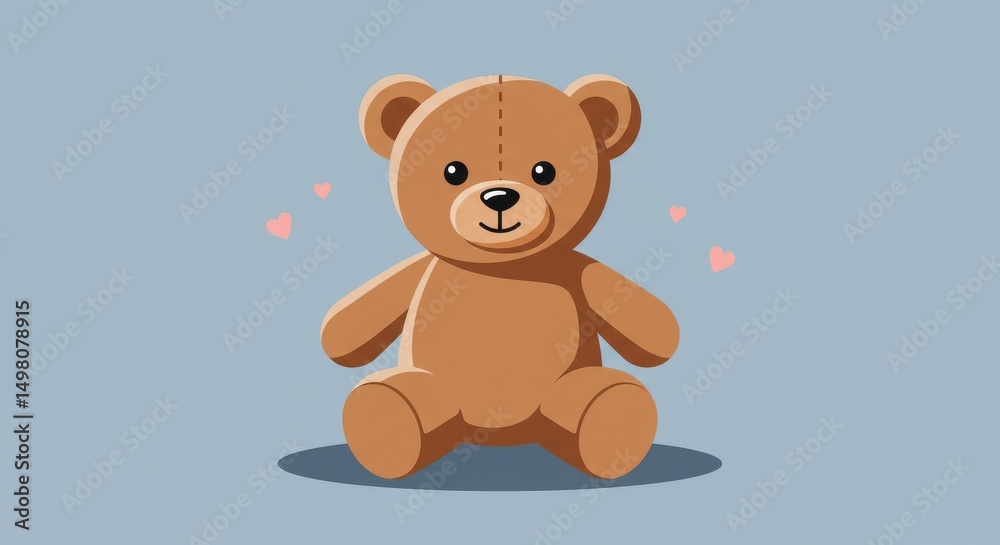 Fototapeta premium Serene Smoky Blue Teddy Bear: A Huggable Flat Illustration - Gentle teddy bear, soft hues, comforting feeling, childhood memories, pure love