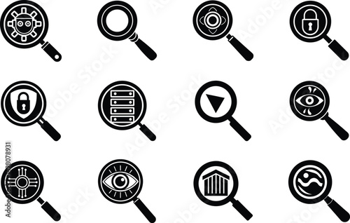 magnifying glass zoom icon collection vector illustration