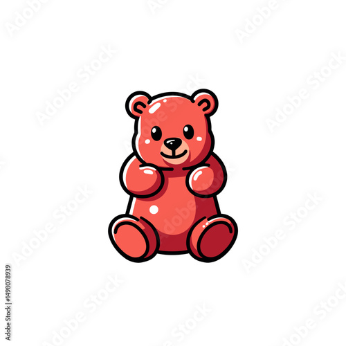 Cute Red Gummy Bear Cartoon Character Illustration Sitting Upright on White Background for Kids