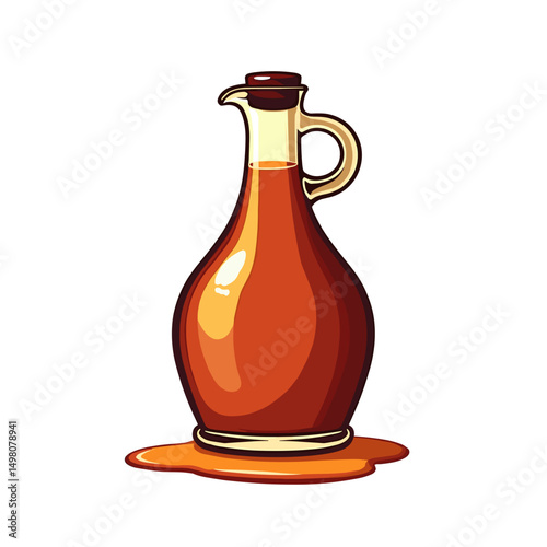Cartoon Illustration of a Glass Bottle of Maple Syrup with Handle and Spout on White Background