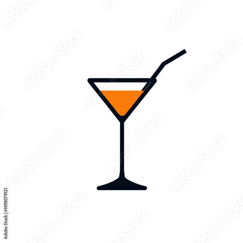 Minimalist Orange Cocktail Glass Illustration with Straw on White Background for Summer Drinks Concept