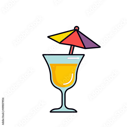Colorful Cocktail Drink Vector Illustration with Umbrella Decoration on White Background for Summer Vacation