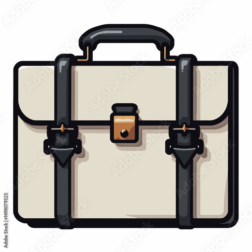Classic Cream Colored Briefcase Vector Illustration with Black Straps and Handle for Professional Use