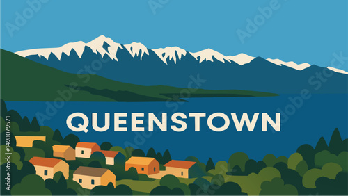 Queenstown with Lake Wakatipu and Snow-Capped Mountains