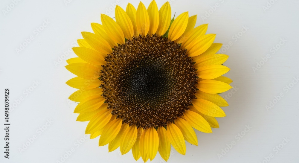 Fototapeta premium Single Sunflower on White Background - Vibrant yellow sunflower isolated on a white backdrop. Perfect for summer, nature, and floral themes