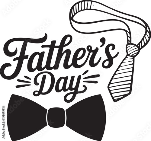 A black and white fathers day graphic featuring typography bowtie and tie elements for celebration and design