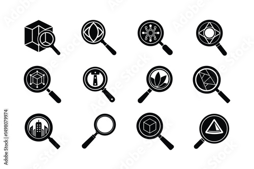 magnifying glass icon collection vector illustration