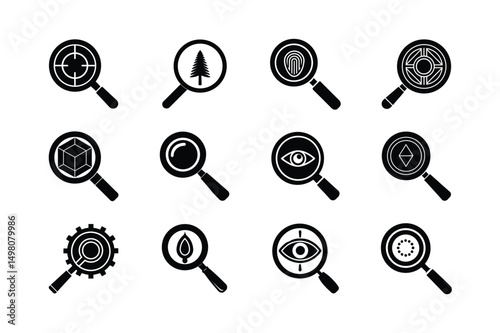 magnifying glass symbol icon collection vector illustration