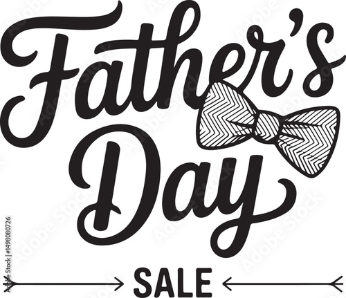 Elegant black and white father's day sale design featuring a bow tie text illustration for greeting cards marketing and celebrations