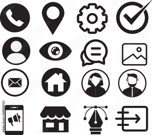 A comprehensive vector icon set for web and mobile application design, featuring essential business and internet symbols like home, search, and mail arrows