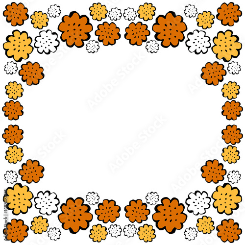 Appetizing cookies, crackers, biscuit pastries, seamless pattern in cartoon style. Frame with baking elements, ruddy buns.