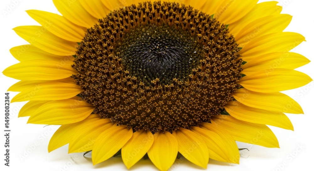 Fototapeta premium Vibrant Sunflower Blossom - Close-up of a single, bright yellow sunflower against a white background. Perfect for summer themes