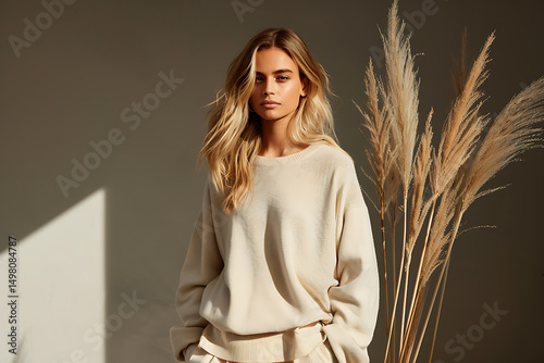 minimalist style, fashion editorial featuring classic cuts and timeless attire in neutral tones