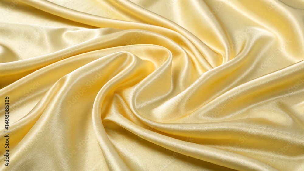 Fototapeta premium Luxurious Pale Yellow Silk Fabric Texture Elegant Draped Background