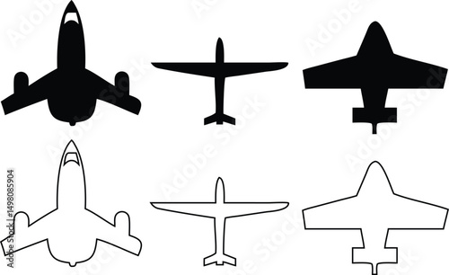 Flat and outline aeroplane vector icons, perfect for travel and transport design.