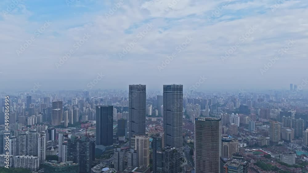 4K Real Time Aerial view of Shanghai skyscraper in north bund with cloudy day 4K Real Time Aerial view of Shanghai skyscraper in north bund with cloudy day