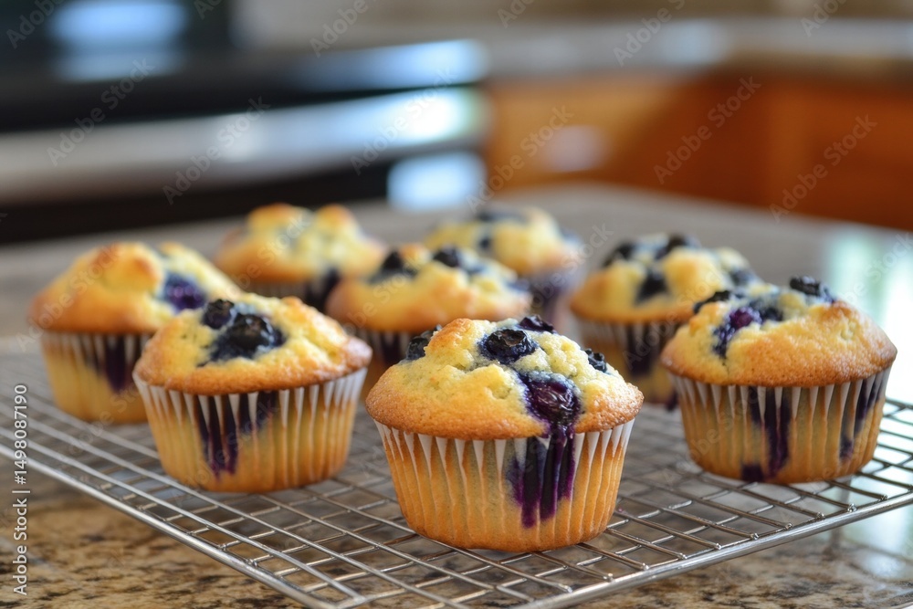 Golden muffins with blueberries closeup Golden muffins with blueberries closeup