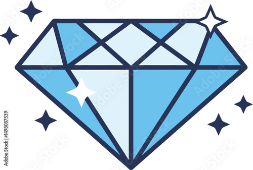 Sparkling Diamond Vector Illustration with Multiple Facets and Bright Reflections on Transparent Background for Jewelry, Luxury, and Gemstone Themes