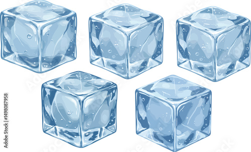 Realistic Crystal Clear Ice Cube Vector Illustration with Reflections and Smooth Edges on Transparent Background for Drink and Food Designs