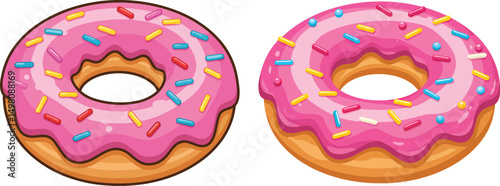 Sweet and Colorful Pink Frosted Donut Vector Illustration with Rainbow Sprinkles on Transparent Background for Bakery and Dessert Design Projects