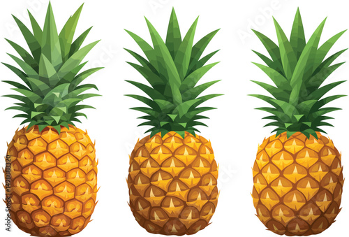 Bright Geometric Pineapple Vector Illustration in Flat Design with Angular Shapes and Tropical Colors on Transparent Background for Food and Summer Designs