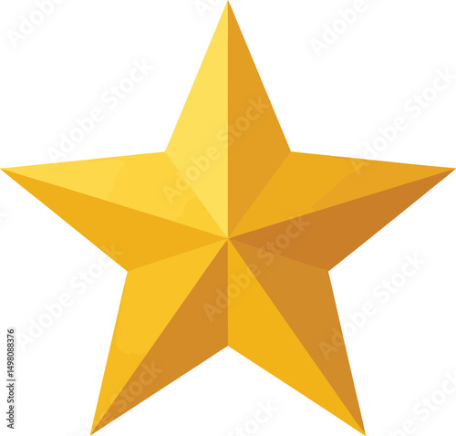 Shiny Golden Five-Pointed Star Vector Illustration with Glossy Highlights on Transparent Background for Awards, Ratings, and Celebration-Themed Designs