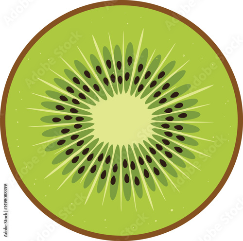 Fresh Kiwi Fruit Vector Illustration Featuring Whole Brown Skin and Sliced Green Flesh with Black Seeds on Transparent Background for Food and Tropical Themes