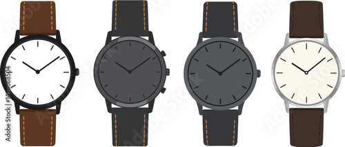 Minimalist Wristwatch Vector Illustration with Clean Round Face and Simple Strap Showing Time at Ten Ten on Transparent Background for Fashion and Time Concepts