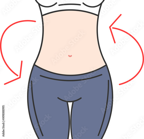 Young woman shows off firm abs after balanced diet