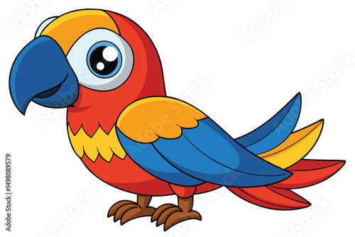 Cartoon Illustration of a Colorful Macaw with Large Eyes and Bold Lines